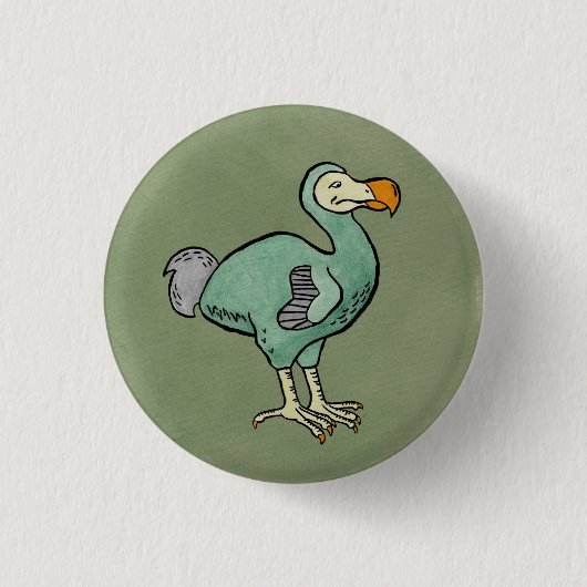 Grüner Aquarelldodo-Vogel mit schwarzer Tinte Button (Vorderseite)