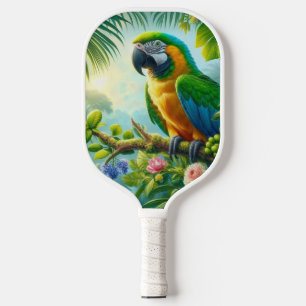 Grüner Ara tropisch floral Pickleball Schläger