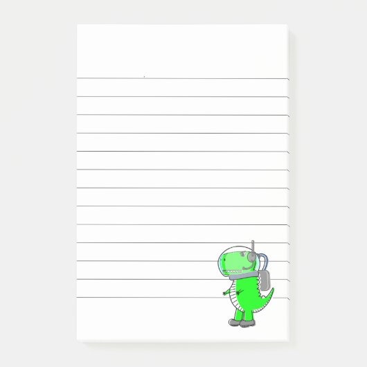 Grüner Astronaut Dinosaurier Zeichnend Lined Post-it Klebezettel (Vorderseite)