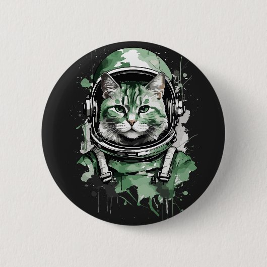 Grüner Astronaut Katzen Splash Button (Vorderseite)