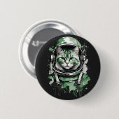Grüner Astronaut Katzen Splash Button (Vorne & Hinten)