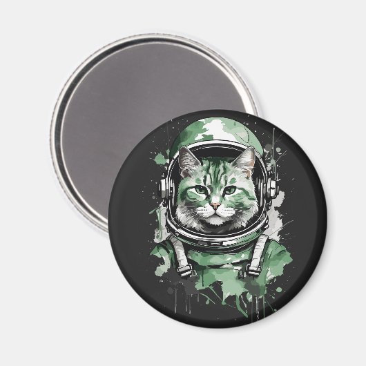 Grüner Astronautenkatze Magnet (Vorderseite/Rückseite)