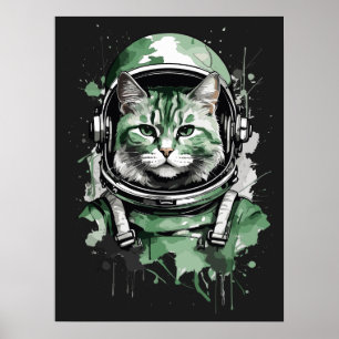 Grüner Astronautenkatze Poster