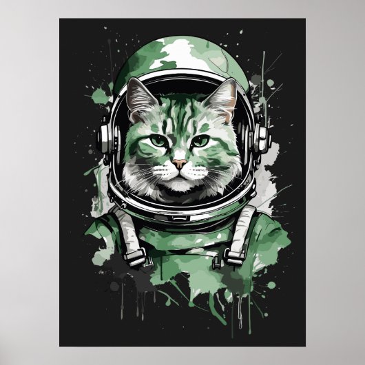Grüner Astronautenkatze Poster (Vorne)