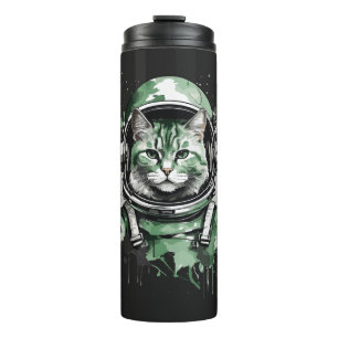 Grüner Astronautenkatze Thermosbecher