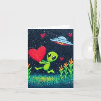 Grüner Außerirdischer 4x6 Valentinskarte Karte