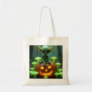 Grüner Außerirdischer an Halloween Tragetasche