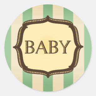 Grüner Baby Shower Aufkleber - Vintage Streifen