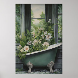 Grüner Badewannen-Blumenaufdruck, Botanischer Cott Poster