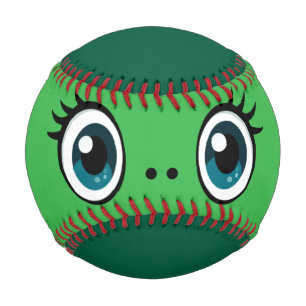 Grüner Ball mit großen Augen gegen Baseball