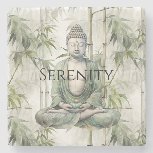 Grüner Bambus Serenity Buddha Steinuntersetzer (Vorderseite)