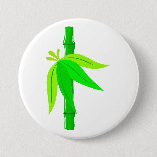 Grüner Bambusstalk mit tropischen Blätter Button (Vorderseite)