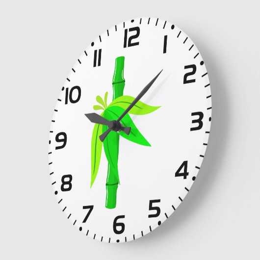 Grüner Bambusstalk mit tropischen Blätter Große Wanduhr (Winkel)