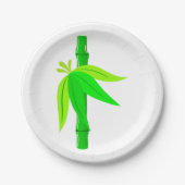 Grüner Bambusstalk mit tropischen Blätter Pappteller (Vorderseite)