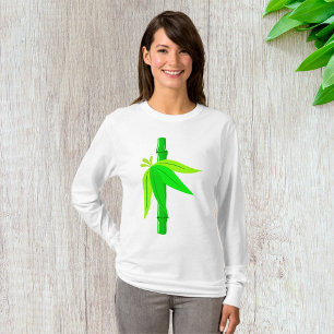 Grüner Bambusstalk mit tropischen Blätter T-Shirt