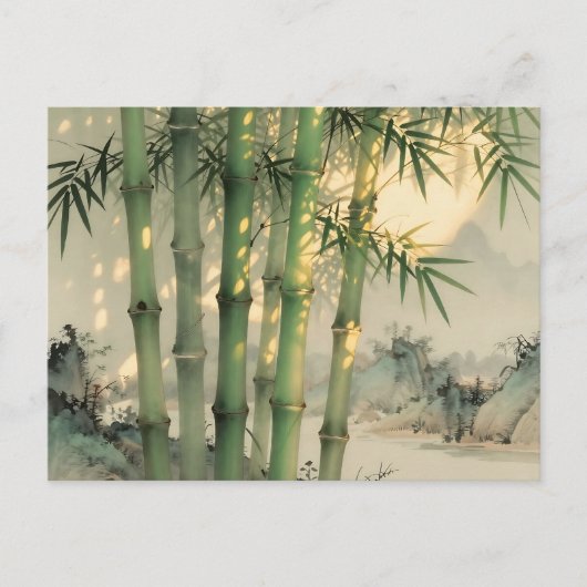 Grüner Bambuswald Chinesische Tinte Postkarte (Vorderseite)