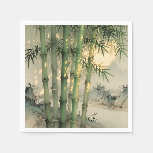 Grüner Bambuswald Chinesische Tinte Serviette (Vorderseite)
