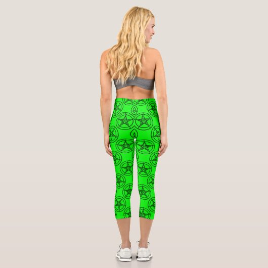 Grüner Baphomet-Pentagramm Capri Leggings (Rückseite)