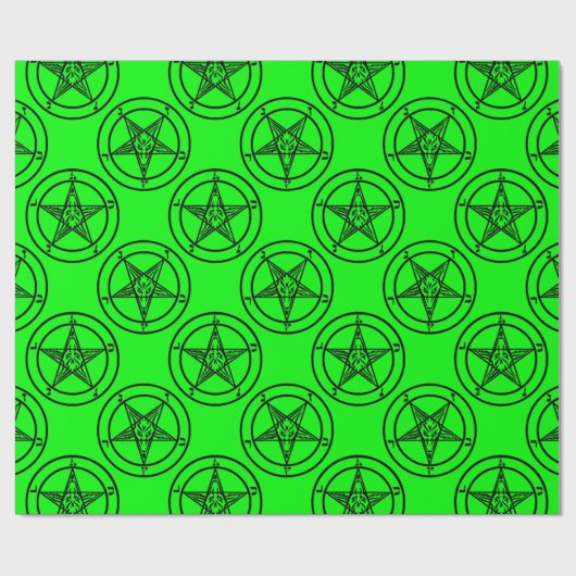 Grüner Baphomet-Pentagramm Geschenkpapier (Flach)