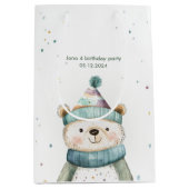 Grüner Bär Geburtstag | Winter Wonderland Party Mittlere Geschenktüte (Vorderseite)