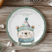 Grüner Bär Geburtstag | Winter Wonderland Party Pappteller