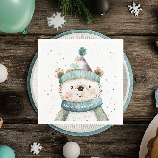 Grüner Bär Geburtstag | Winter Wonderland Serviette