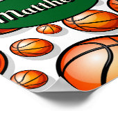 Grüner Basketball-Mustername Poster (Ecke)