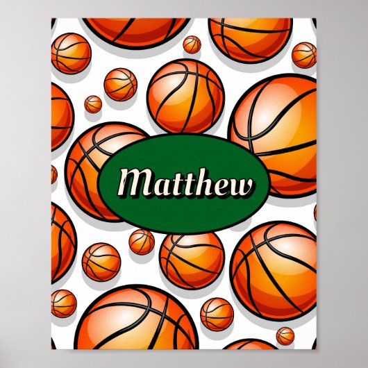 Grüner Basketball-Mustername Poster (Vorne)