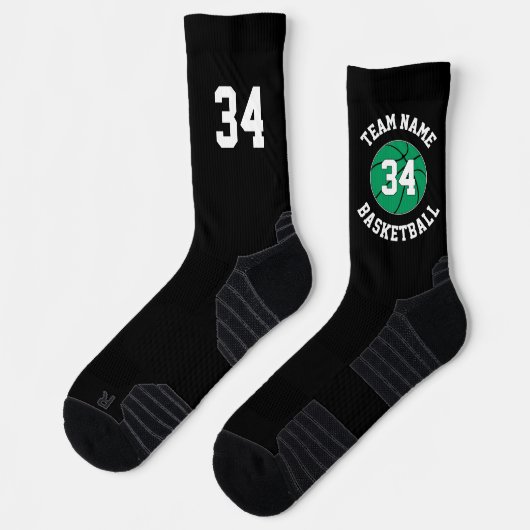 Grüner Basketballspieler-Teamname und -Nummer Socken (Links)