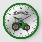 Grüner Bauernhof Personalisiert Name Kinderzimmer Große Wanduhr (Vorderseite)