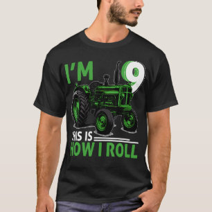 Grüner Bauernhof-Traktor 9. Geburtstagsfeier 9 Jah T-Shirt