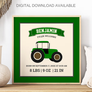 Grüner Bauernhof-Traktor Baby-Geburtsstatistik Poster