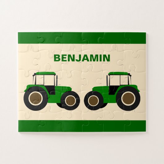 Grüner Bauernhof Traktor Kinder Name Puzzle (Horizontal)