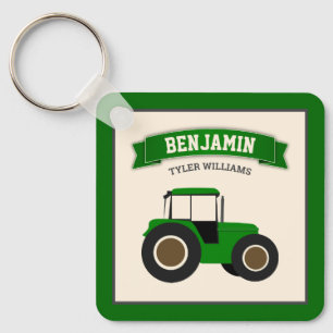 Grüner Bauernhof-Traktor Kindername Schlüsselanhänger