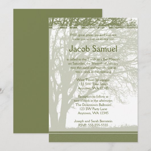 Grüner Baum Bar Mitzvah Einladungen (Vorne/Hinten)