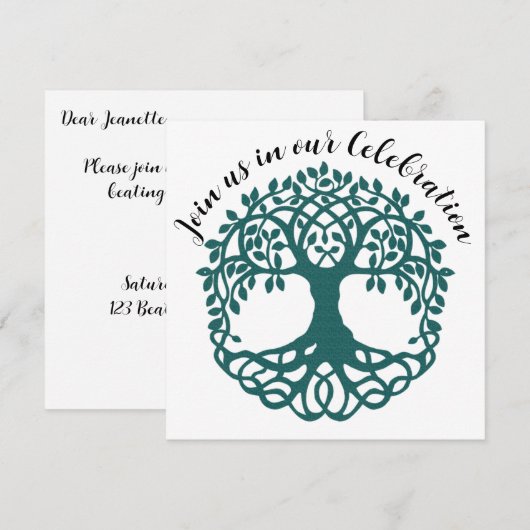 Grüner Baum Ende der Behandlung Krebs Einladung (Vorne/Hinten)