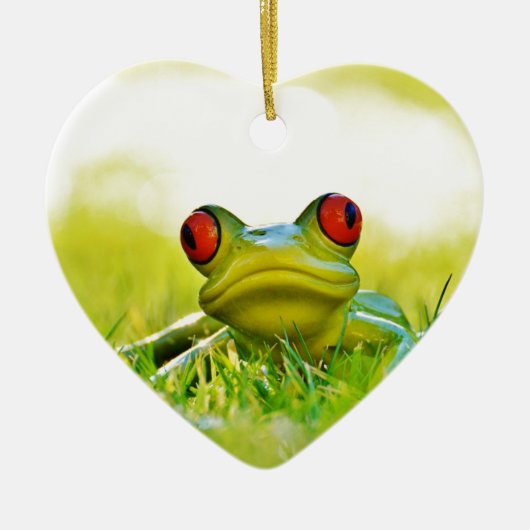 Grüner Baum-Frosch in der Gras-Keramik-Verzierung Keramik Ornament (Vorne)