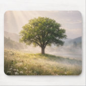 Grüner Baum in Wiesennebel Mousepad (Vorne)