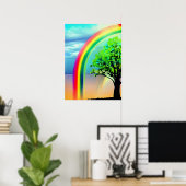 Grüner Baum unter einem Regenbogen Poster (Heimbüro)