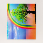 Grüner Baum unter einem Regenbogen Puzzle (Vertikal)