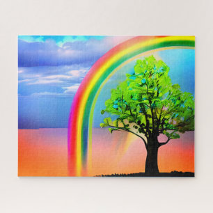 Grüner Baum unter einem Regenbogen Puzzle