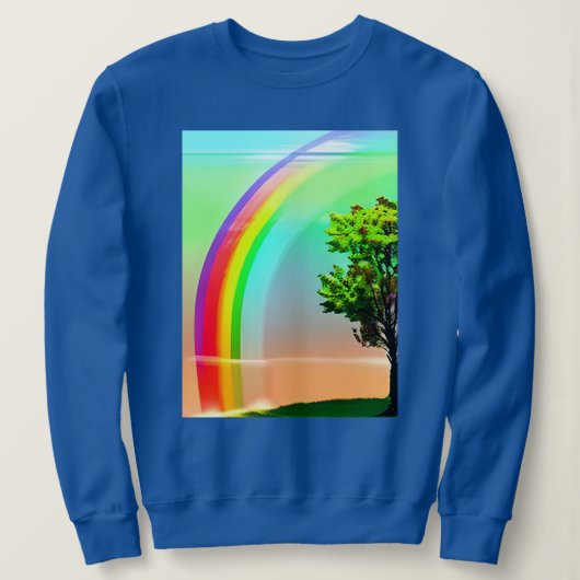 Grüner Baum unter einem Regenbogen Sweatshirt (Design vorne)