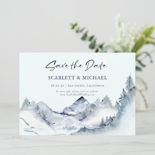 Grüner Berg Save the Date horizontal Einladung (Stehend Vorderseite)