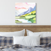 Grüner Berg Sonnenaufgang | Aquarell Leinwanddruck (Insitu (Schlafzimmer))