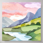 Grüner Berg Sonnenaufgang | Aquarell Poster (Vorne)