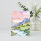 Grüner Berg Sonnenaufgang | Aquarell Postkarte (Stehend Vorderseite)
