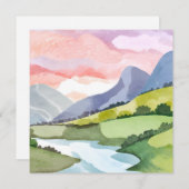 Grüner Berg Sonnenaufgang | Aquarellkarte (Vorne/Hinten)