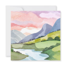 Grüner Berg Sonnenaufgang | Aquarellkarte