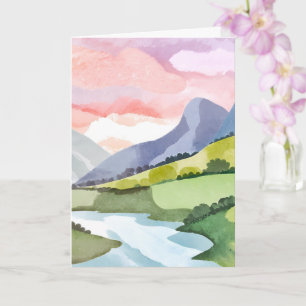 Grüner Berghang Sonnenaufgang   Aquarell Karte