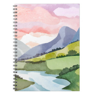 Grüner Berghang-Sonnenaufgang   Aquarell Notizblock